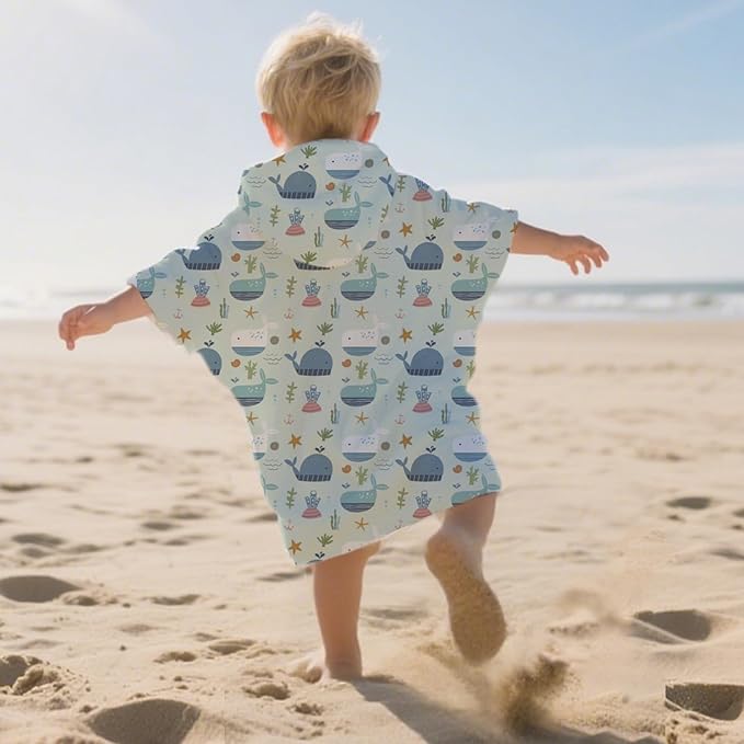 Toddler & Kids Hooded Bath & Beach Towel - Microfiber Wearable Poncho for Bathroom, Pool, Beach