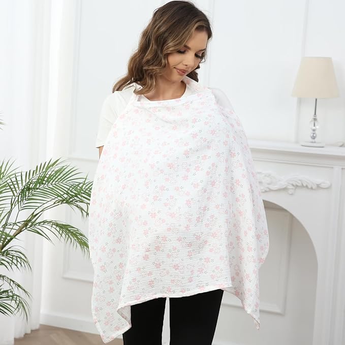 Nursing Cover for Baby Breastfeeding with Rigid Hoop, Breathable Soft 100% Muslin Cotton, Baby Breast Feeding & Pumping Apron (Lovely Flower)