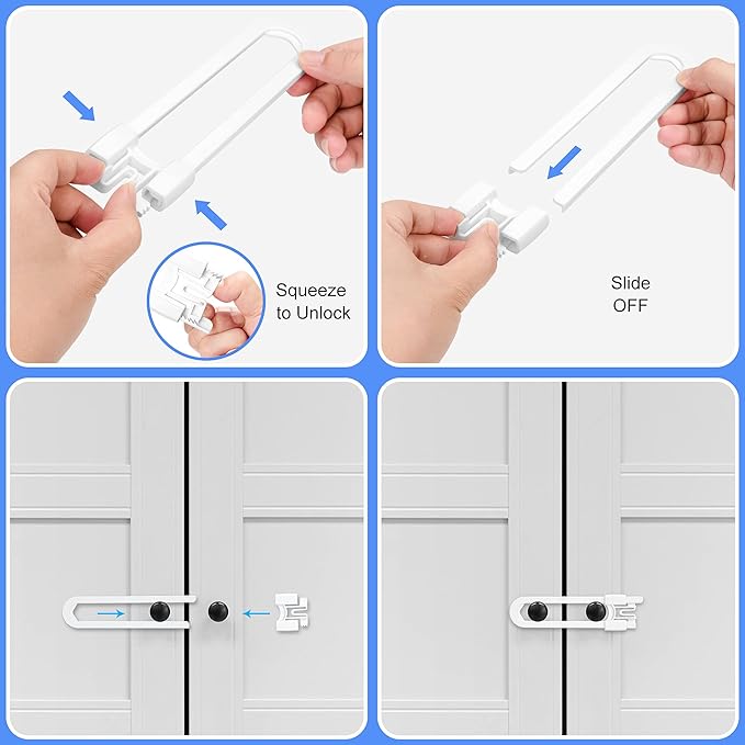 Vmaisi 20 Pack U Shaped Sliding Cabinet Locks Baby Proofing - Adjustable Child Safety Locks,Childproof Latches for Kitchen Bathroom Storage Cupboards Doors, Handles and Knobs White