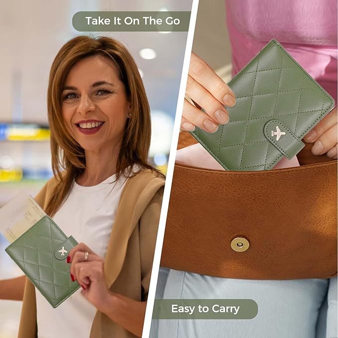 Melsbrinna Rfid Passport Holder for Travel women/Men, Cute Passport Wallet Rfid Blocking Card Slots, Rfid Passport Cover/CaseTravel Wallet, Passport Book Holder (1, LG GREEN)