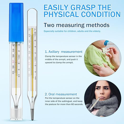 12Pcs Glass Oral Temperature for Adults Precise Measurement Fast Reading for Elderly Family Dual Scale ℃ & ℉