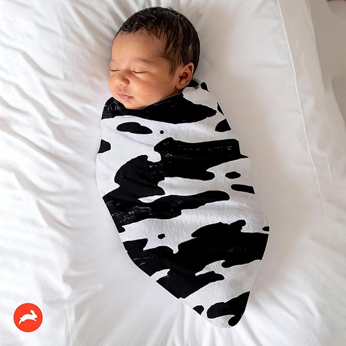 RED ROVR 100% Organic Cotton Muslin Swaddle | Newborn Receiving Blanket | Baby Wrap | Boy, Girl, Unisex | Soft, Lightweight, Breathable | Burping, Nursing, Swaddling | 44" x 44" | Moo Cow