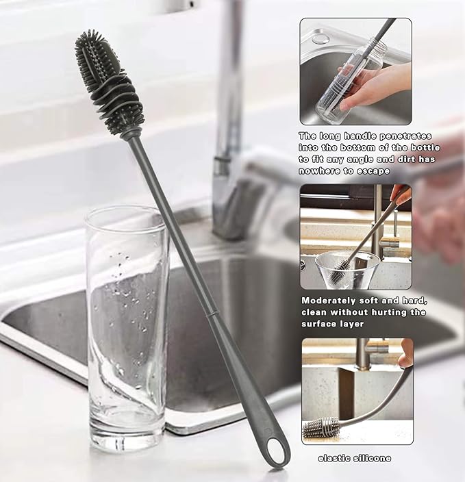 16PCS Versatile Scrubber Brush- Multipurpose Bottle Gap Brush 3 in 1 Cup Lid Cleaning Brush- Long Silicon Water Bottle Cleaner Brush- Gas Burners Stove Top Cleaner Brush- Spoon Straws Cleaning Brush