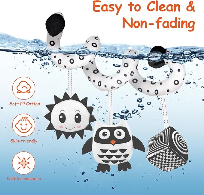 Baby Spiral Hanging Stroller and Car Seat Toys for Babies 0-6 Months Newborn Plush Activity Toys for Bed Bassinet Crib Baby Carrier Gifts (owl)