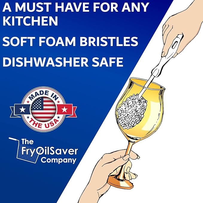 Set of 2 Crystal Stemware & Goblet Glass Cleaning Brush Kit - Non-Scratch Foam Wine Glass Brushes for Washing Glasses, Decanter, Mug, Stemware - for Home, Restaurant, Bar, Hotel - by FryOilSaver Co.