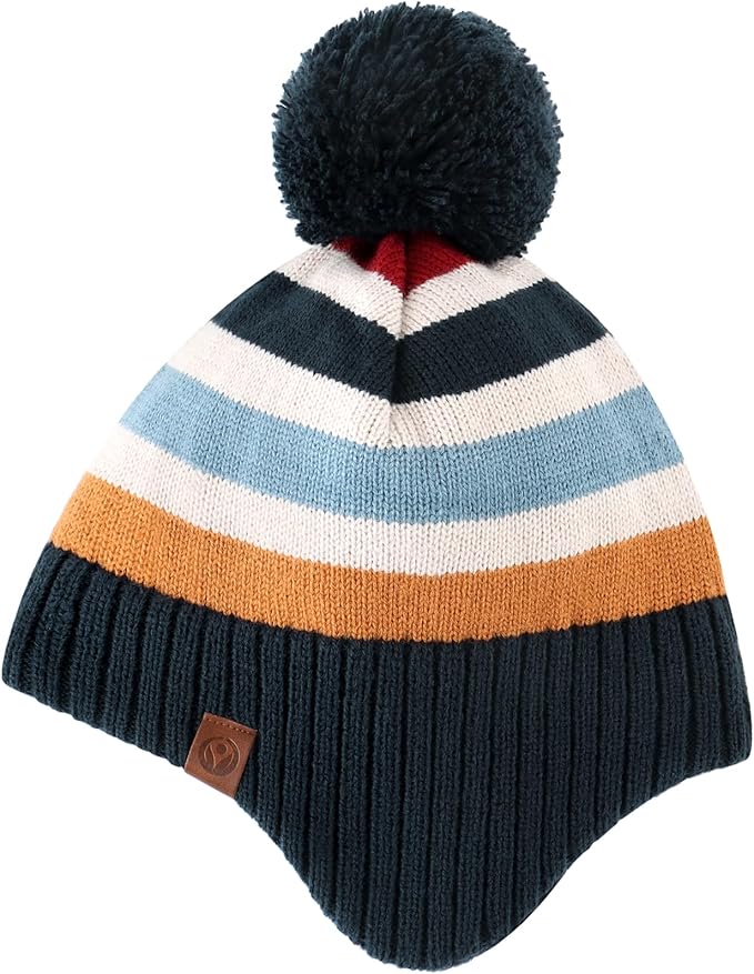 Duoyeree Kids Beanie Hat for Boys Girls Pom-pom Kint Hats Cozy Lining Winter Skull Cap