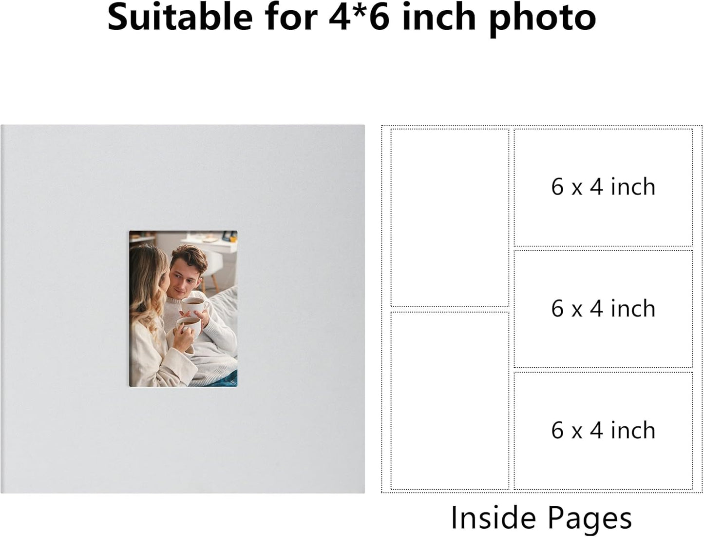 Photo Album 4x6 Pictrues 600 Pockets Linen Cover with Front Window Large Picture Book for Family Travel Wedding and Memory Keepsake Organizer White