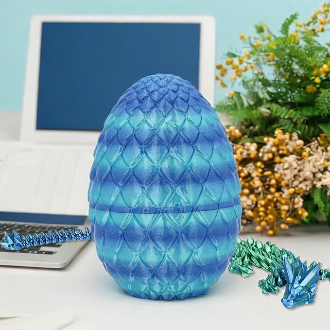 Large Dragon Eggs with Dragon Inside, 3D Printed Surprise Funny Gifts for Kids, Articulated Dragon Fidget Toys for Adults, Executive Desk Toys Office Room Décor (Sky Blue Ombre)