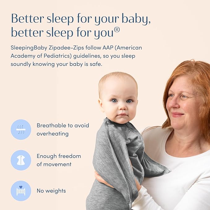 SleepingBaby Zipadee-Zip Transition Swaddle - Cozy Baby Swaddling Blanket with Zipper Convenience - Roomy Wearable Blanket for Easy Diaper Changes - 4-8 Month - Hall of Fame Grey Heather