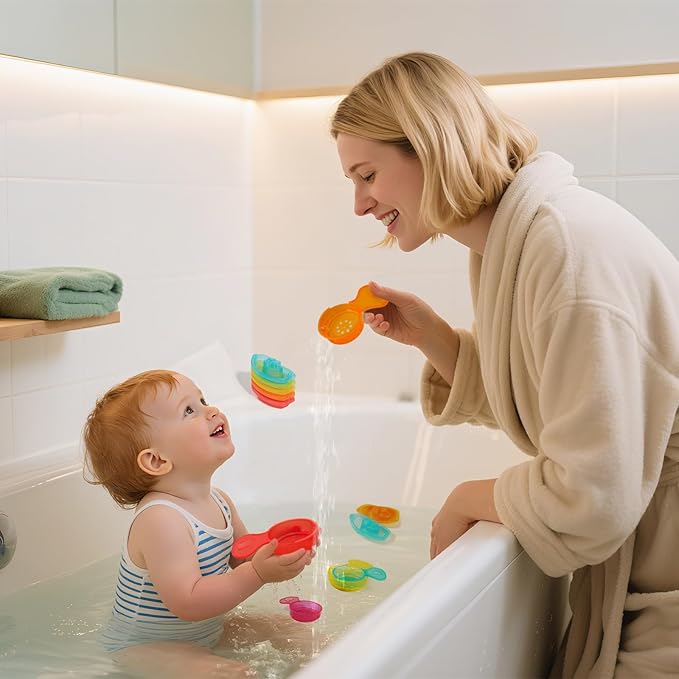 Baby Bath Toys for Kids Ages 1-3, 11PCS Mold Free Bath Toys for Toddlers with Floating Boats and Spoons, Baby & Toddler Bathtub Water Table Pool Sand Play Toys for Christmas Stocking Stuffers