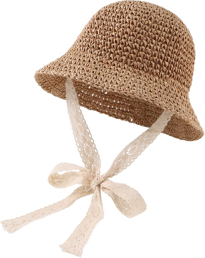 Baby Girl Straw Hat Outdoor Baby Sun Protection Hats Summer Bowknot Beach Cap for Infant Toddler Girls