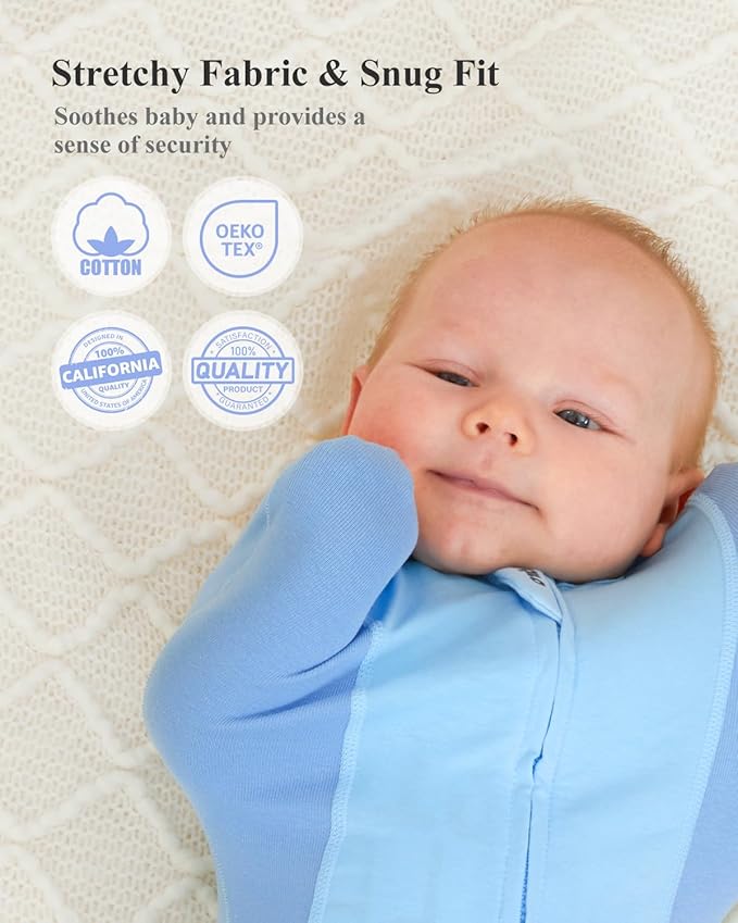 Swaddle for Newborns, Baby Swaddles 0-3 Months 5-13lb, Arms Up Swaddle 0-3 Months Newborn with Moisture-Wicking Fabric, Promotes Healthy Hip Development, 2-Way Zipper & Foot Buttons, 1Pack,Blue
