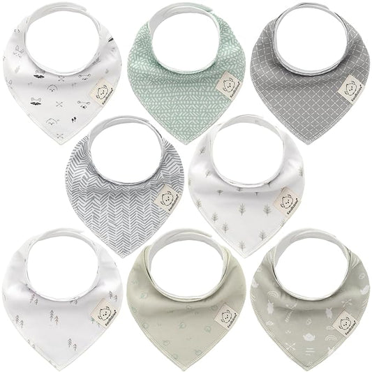 8-Pack Organic Baby Bandana Bibs for Boys, Girls - Super Absorbent Triangle Baby Bibs for Drooling and Teething Infant, 100% Cotton Extra Soft for Newborn, Infant 0-36 Months (Nordic)