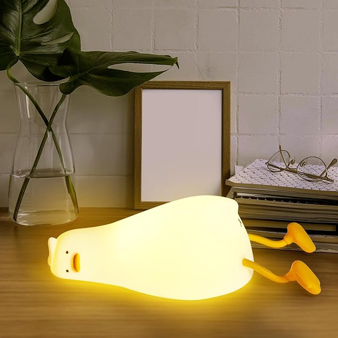 Hbaushun Duck Night Light, Dimmable Nursery Squishy Lying Flat Nightlight,Cute LED Silicone Duck Lamp,Rechargeable Bedside Touch Lamp for Breastfeeding Toddler Baby Kids Decor,Birthday Christmas Gifts