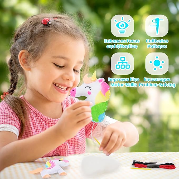 VERTOY Kids Crafts Sewing Kit for Girls - DIY Unicorn Toy Kits for Beginners, Birthday Gifts for Girls Age 6-8 8-12 Year Old, 5 Easy Projects