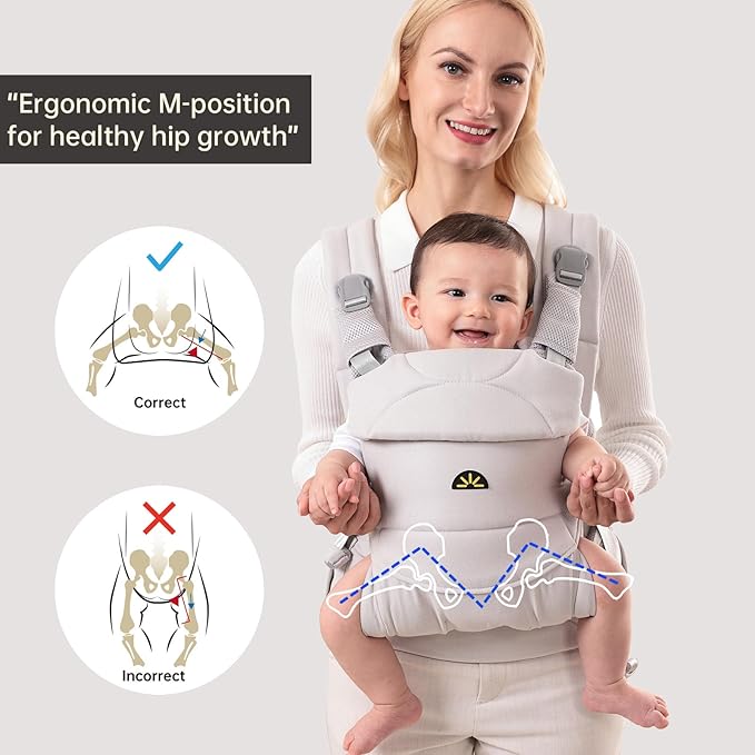 Baby Carrier for Newborns to Toddlers, Adjustable, Ultra-Soft and Weightless, Ergonomic Baby Carrier with Head Support, Baby Travel Gear, Baby Essentials (Grey)