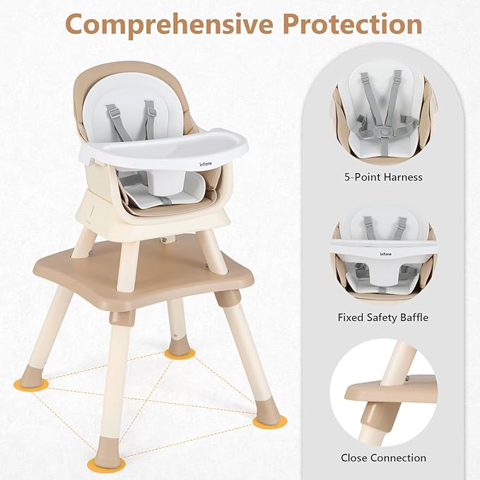 INFANS 8 in 1 Baby High Chair, Convertible Highchair for Babies and Toddlers, Infant Dining Booster Seat, Building Block Table, Kids Stool Table Chair Set with Removable Tray (8 in 1, Light Brown)
