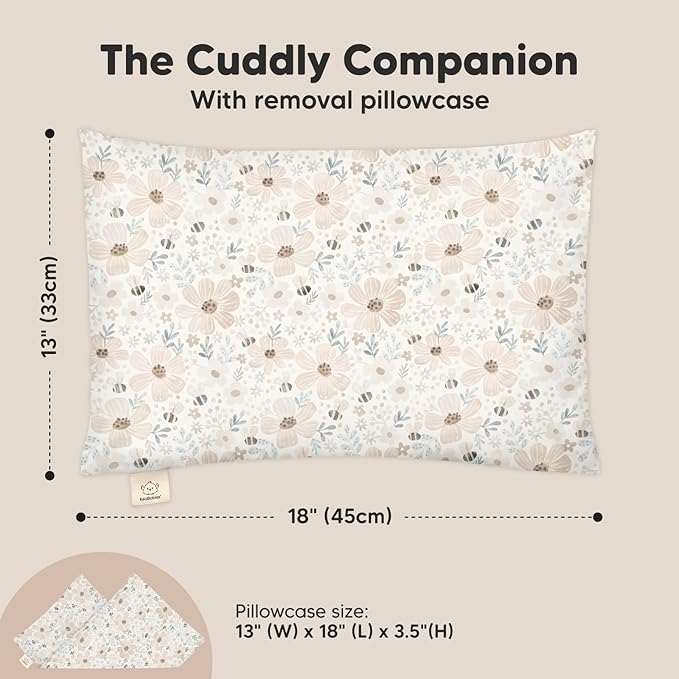 Toddler Pillow with Pillowcase - 13x18 My Little Cuddly Pillow, Viscose Derived From Bamboo Nursery Toddler Pillows for Sleeping,Kids Pillow,Small Travel Pillows,Mini Toddler Bed Pillow (Flora Vale)