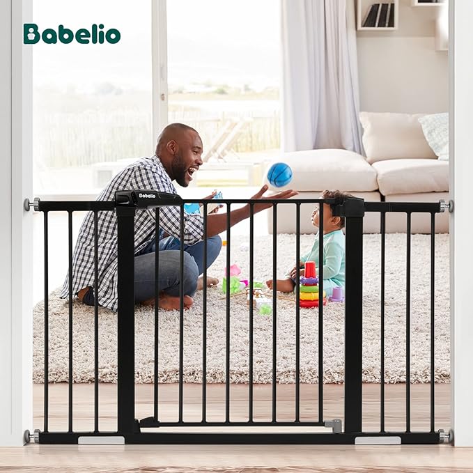 Babelio Baby Gate for Doorways and Stairs, 29-48" Auto Close Dog Gate PressGuard P7, Easy-Install Pressure Mounted Satey Door, No Drilling Safety Gate for Child and Pets, 2 Pack, Black