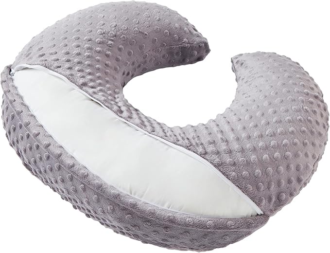 Nursing Pillow and Positioner Breastfeeding and Bottle Feeding, Propping Baby, Tummy Time, Sitting Support, with Removable Polyester Cover, dots Fabric, for Baby Boy Baby Girl (Rose Gray)