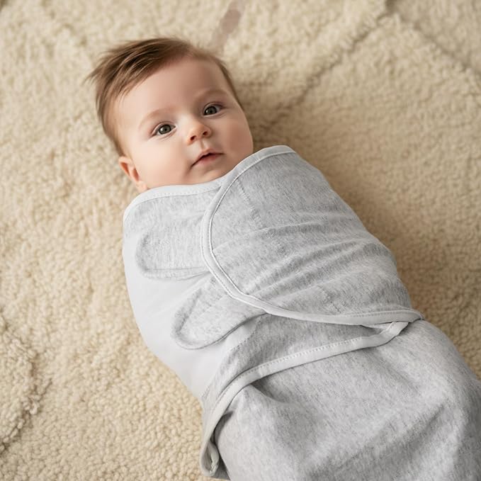 Baby Swaddle Sacks, 3-Pack Newborn Organic Cotton Swaddle Wrap, Adjustable Swaddle Blankets, Nursery Swaddling Essentials for Newborn 0-3 Months, Infant Shower Items Gift (Grey & White)