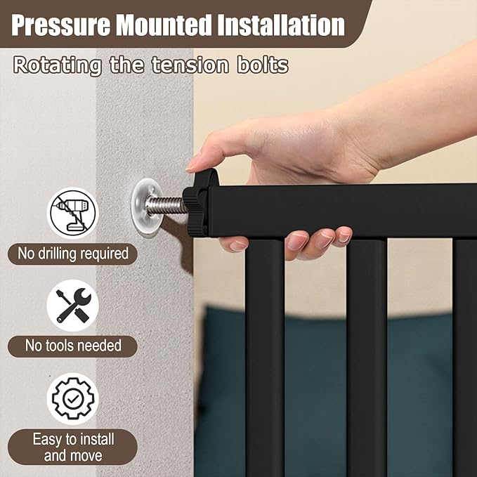 41" Extra Tall Baby Gate for Big Dog No Jumping Over, 30-40.9" Wide Pet Safety Gate Indoor for Doorways No Drilling,Auto Close Child Puppy Gates for Stairways Pressure Mounted (Black)