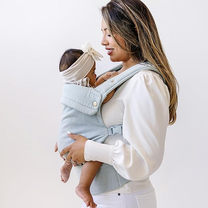 Ava & Oliver Essential Baby Carrier – Ergonomic, Hip-Healthy Soft Structured Carrier for Infants & Toddlers (7–35lbs) - Front and Back Carry, Breathable Fabric, Stylish & Lightweight (Denim)