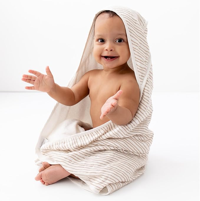 Bamboo Viscose Baby Hooded Towel & Washcloth Set for Babies and Toddlers, Soft & Absorbent, 70% Viscose from Bamboo, 30% Cotton Muslin - Imported (Taupe)
