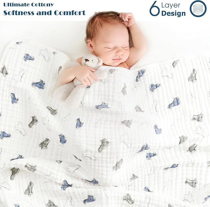 GRSSDER Ultra Soft Absorbent Muslin Cotton Baby Hooded Towel 2 Pack with Original Patterns, Extra Large Size 35"x 35" Swaddle Wrap for Newborn Infant and Toddler