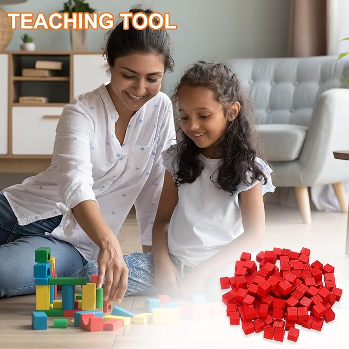 uxcell 300Pcs Wood Blocks for Crafts, 1cm Unfinished Wood Cube Solid Wooden Blank Square Block for DIY Craft Projects Personalized Gifts, Red