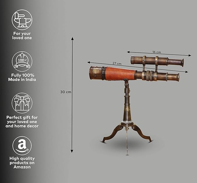 Vintage Brass Telescope on Tripod Stand DF Lens Antique Telescope Spyglass Nautical Beautiful On Brass Tripod Stand (Victorian Black Antique)