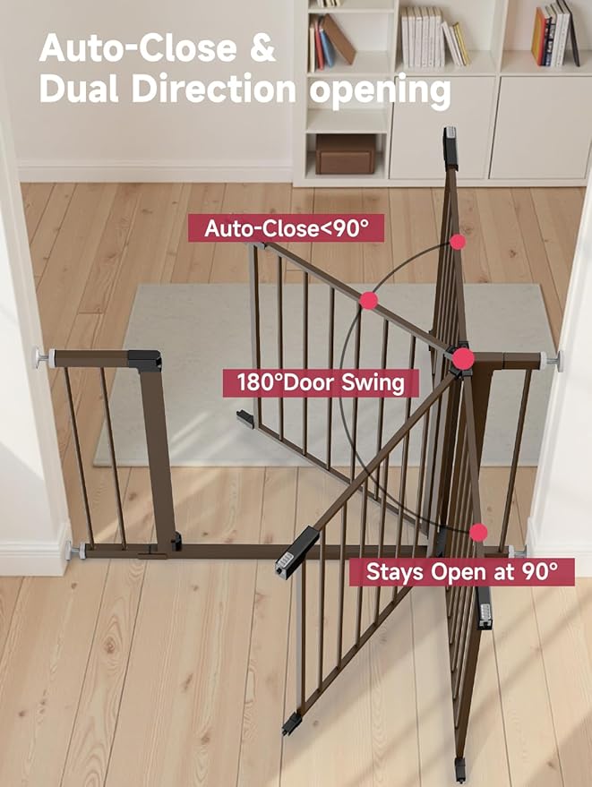29.5-40.5" Baby Gate for Stairs, Dog Gate for Doorways, Walk Thru Auto Close Metal Baby Safety Gate for The House, Stairs and Doorways, Child Gate Pressure Mounted, Pet Gate for Dog Indoor - Brown
