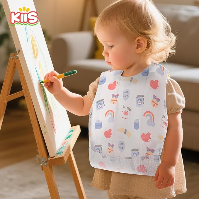 KIIS Disposable Baby Bibs for Travel - Waterproof Baby Smock Bibs for Eating, Toddlers & Kids - Travel & Daycare Essentials