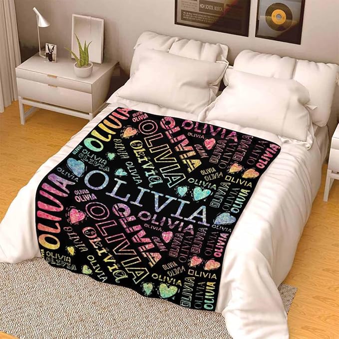 Artsadd Custom Baby Blanket with Name for Kids Girls Personalized Loves Blankets for Adults Customized Name Nursery Bed Blanket Christmas Birthday Gift for Daughter Son Newborn Baby