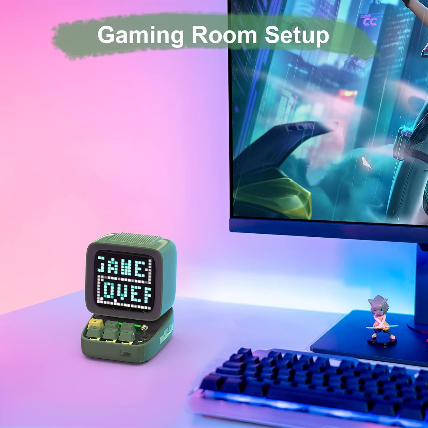 Divoom Ditoo Programmable Pixel Art LED-Bluetooth-Speaker Showing-Clock Emoji DIY Design for Home Wedding Party Decoration with Wireless App Control (Green)