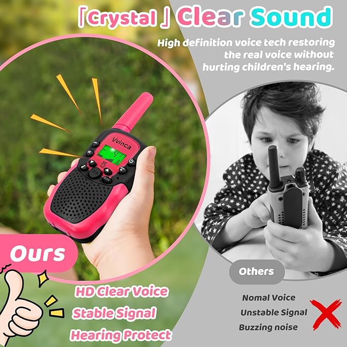 Walkie Talkies for Kids, Rechargeable Long Range Gift Toy for Ages 3 4 5-7 8-12 Year Old Girl Boy with 22 CH 2 Way Radio Flashlight 3 Mile Long Range Walkie Talkie for Outdoor Game Camping 2 Pack