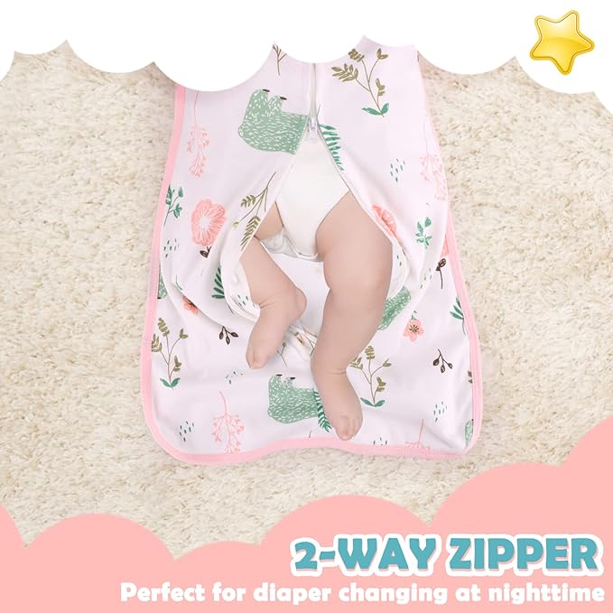 2 Pack Transition Swaddle with 2 Way Zipper, 2 in 1 Arms in/Out Transitional Arms Up Swaddle, 100% Cotton Newborn Swaddles Zipper Swaddles Baby Swaddling Sack Sleep Sack 0-3 Months, Flamingo & Bear