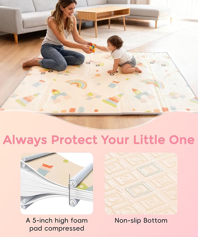 Play Mat for Babies 79x71 | 0.8Inch Thick Foldable Baby Foam Playmat | Waterproof Playmat for Toddler Crawling | Reversible XPE Large Floor Playroom Mat Kids