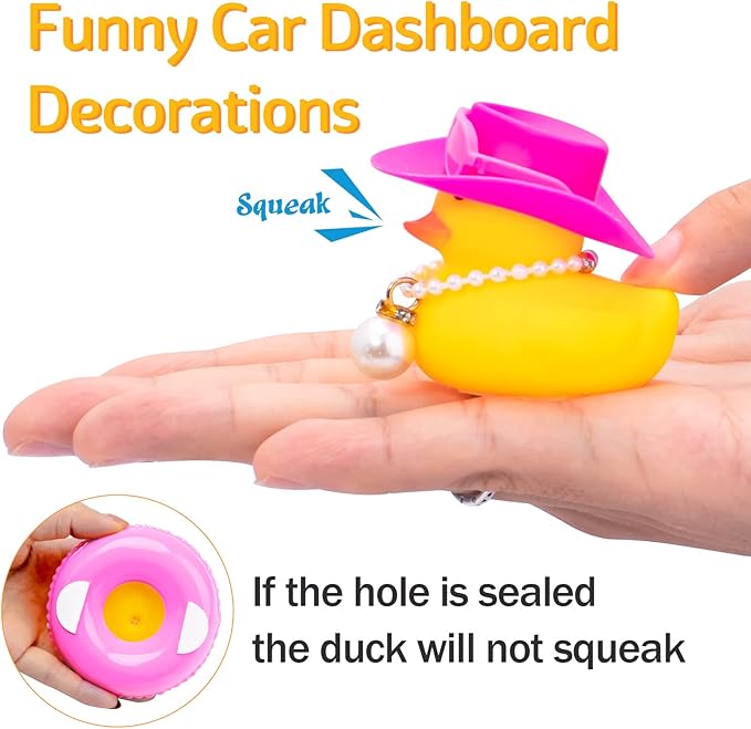 wonuu Car Rubber Duck, Yellow Duck Decoration Dashboard with Sun Hat Swim Ring Necklace Sunglasses for Car Dashboard Decorations