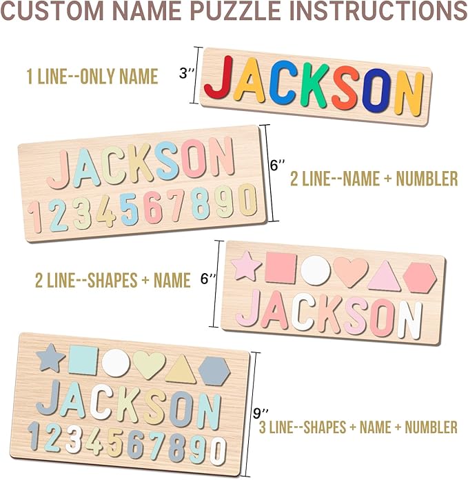 Name Puzzle for Kids Personalized, Custom Wooden Number Puzzles for Toddlers 1-3 with Shape, Personalized Baby Gifts Educational Toys for 1 Year Old Girl Gifts for Birthday Baptism
