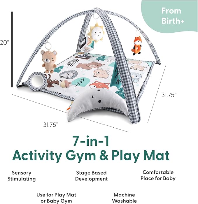 The Peanutshell Unisex Baby Play Gym & 7-in-1 Play Mat - Playmat Baby Toys 0-6, 6-12 Months Tummy Time Mat with Hanging Toys, Soft Padded for Newborns, Infants - Woodland