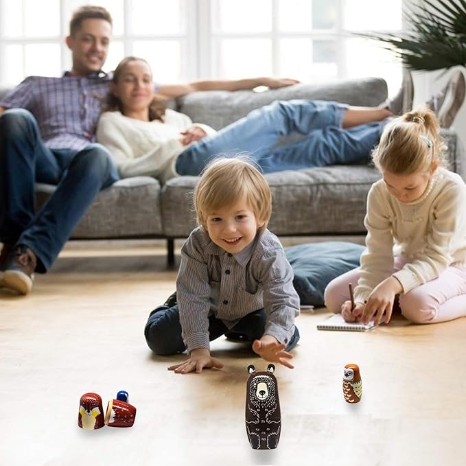 Tphon Russian Nesting Dolls Bear Wooden Matryoshka Dolls for Kids Handmade Cute Cartoon Animals Pattern Nesting Doll Toy Stacking Doll Set of 5