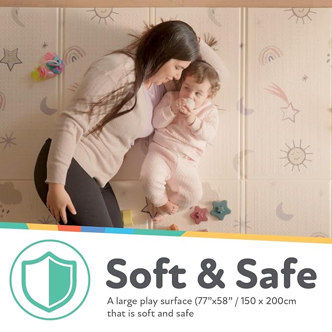 Nuby Reversible Baby Floor Mat, 77" x 58" - Foldable and Lightweight Infant Play Mat - Easy Storage and Travel - Graceful Gray