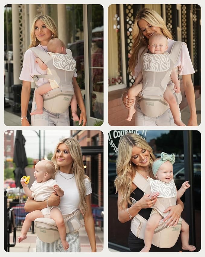 MOMTORY StowNGO Pro Baby Carrier, Safety-Certified 6-in-1 Baby Carrier Newborn to Toddler, Detachable Baby Holder Carrier with Hip Seat, Ergonomic Cozy Baby Body Carrier for 7-50lbs, Khaki