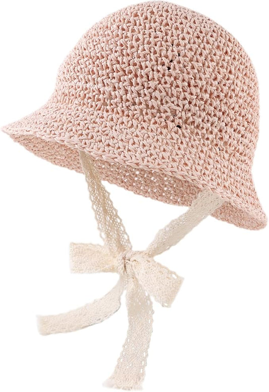 Baby Girl Straw Hat Outdoor Baby Sun Protection Hats Summer Bowknot Beach Cap for Infant Toddler Girls