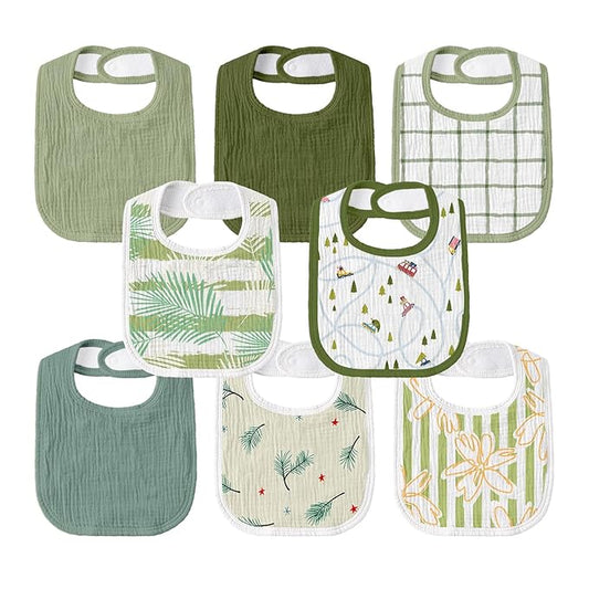 GLLQUEN BABY Muslin Drool Bibs for Boys Girls 8 Pack, Adjustable Baby Bibs for Drooling and Teething, Soft Cotton Baby Bandana Bib for Newborn Feeding Essentials (Cars)