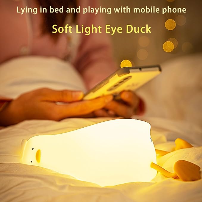 Lying Flat Duck Night Light,Three Level Dimmable Touch Control LED Silicone Duck Lamp, Rechargeable Soft Lights for Bedside Decor