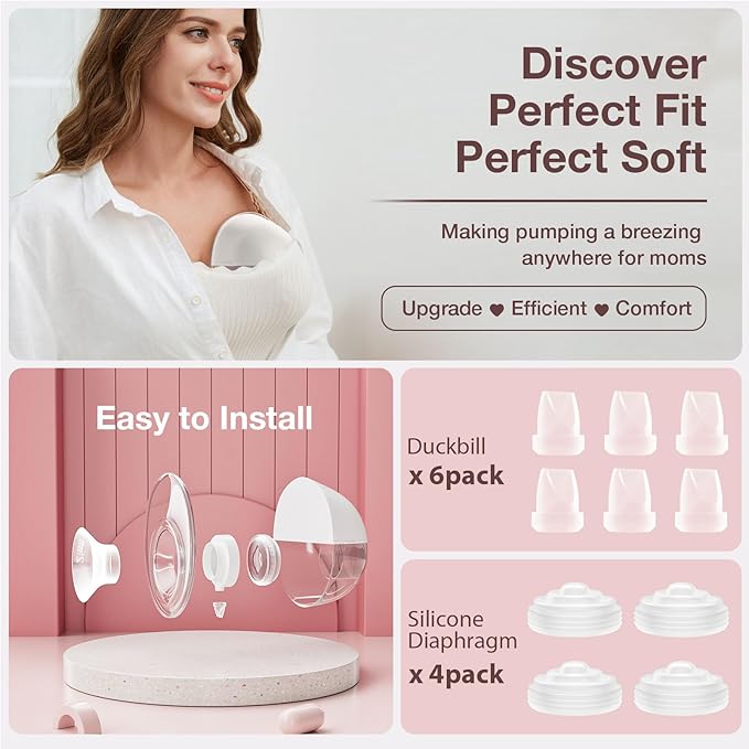 4Pack Silicone Duckbill Valve & 2Pack Silicone Diaphragm Compatible with Momcozy M5 Wearable Breastpump, Electric Breast Pump Replacement Parts for M5, Breastfeeding Essential Accessories