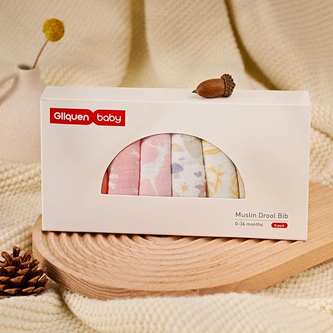 GLLQUEN BABY Muslin Drool Bibs for Boys Girls 8 Pack, Adjustable Baby Bibs for Drooling and Teething, Soft Cotton Baby Bandana Bib for Newborn Feeding Essentials (Flower)