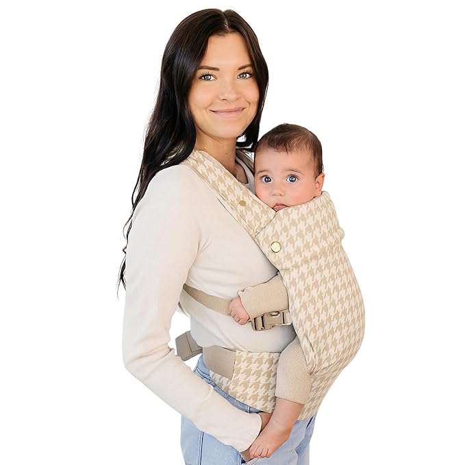 Ava & Oliver Essential Baby Carrier – Ergonomic, Hip-Healthy Soft Structured Carrier for Infants & Toddlers (7–35lbs) - Front and Back Carry, Breathable Fabric, Stylish & Lightweight (Houndstooth)